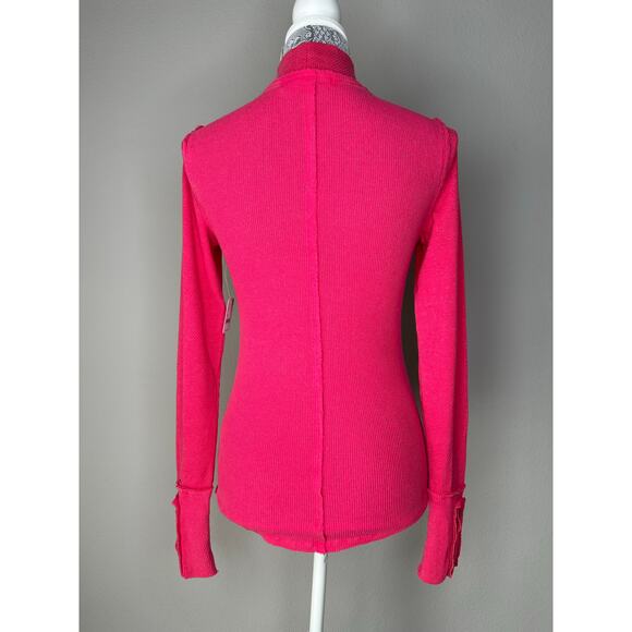 FREE PEOPLE Rivet Studded Cuff Mock Neck Thermal Long Sleeve Shirt Top XS - Picture 7 of 9